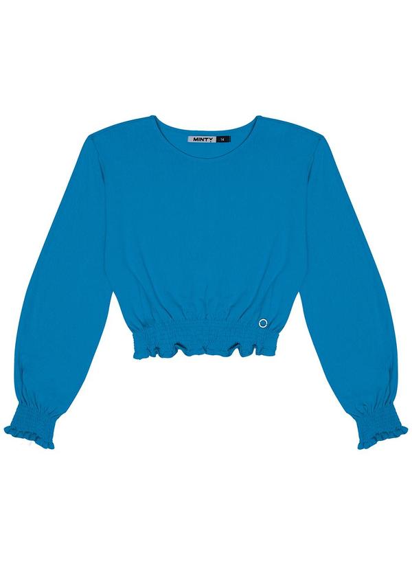 Blusa Juvenil Feminina Manga Longa Azul