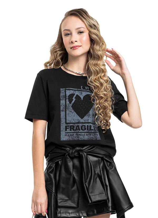 Blusa Juvenil Fragile Manga Curta Preto