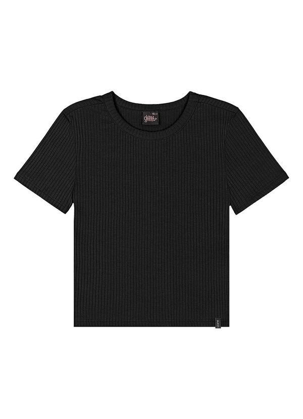 Blusa Juvenil Manga Curta Ribana Preto