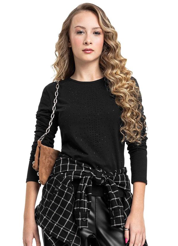 Blusa Juvenil Manga Longa em Cotton Preto