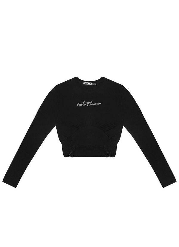 Blusa Juvenil Manga Longa Preto