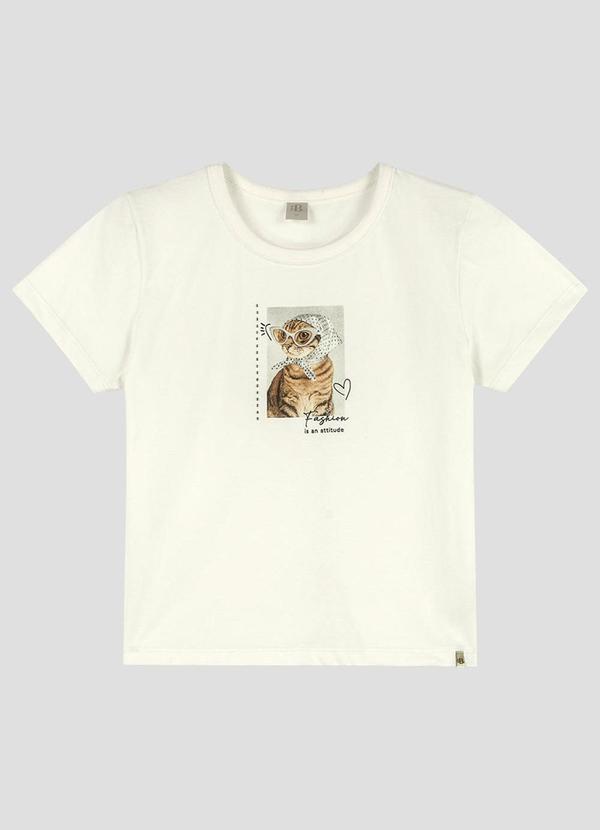 Blusa Juvenil Meia Malha Estampa com Strass Bege