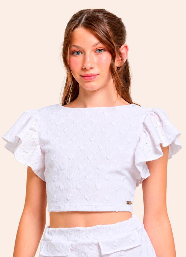 Blusa Juvenil Menina Branca com Babados e Laço
