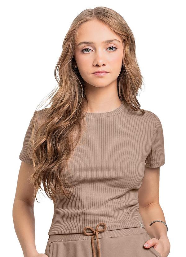 Vista 2 Blusa Juvenil Ribana Canelada Marrom Gloss Gloss