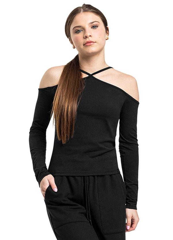 Blusa Manga Longa Juvenil em Cotton Preto