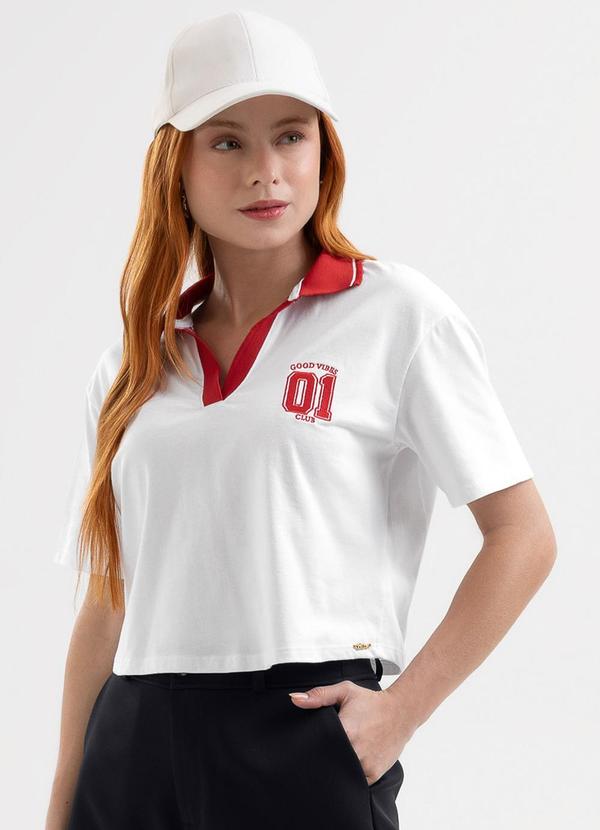 Blusa Polo em Algodão com Bordado Branco
