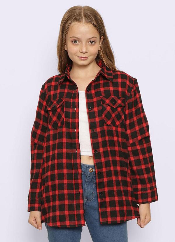Camisa Juvenil Manga Longa Xadrez Vermelha
