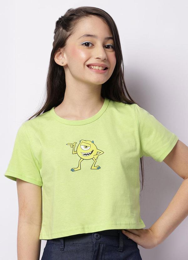 Camiseta Juvenil Monstros S.A Cropped Verde