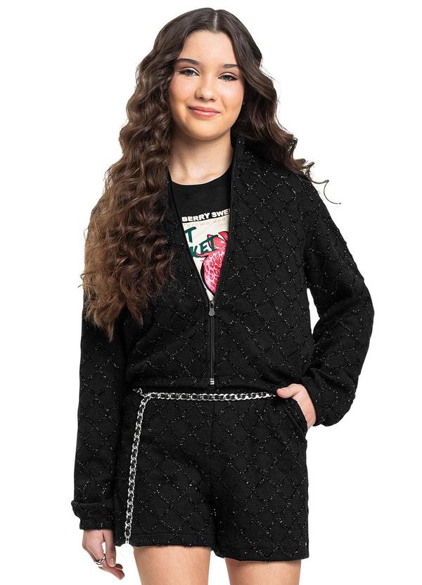 Jaqueta Bomber Juvenil Poliéster Preto
