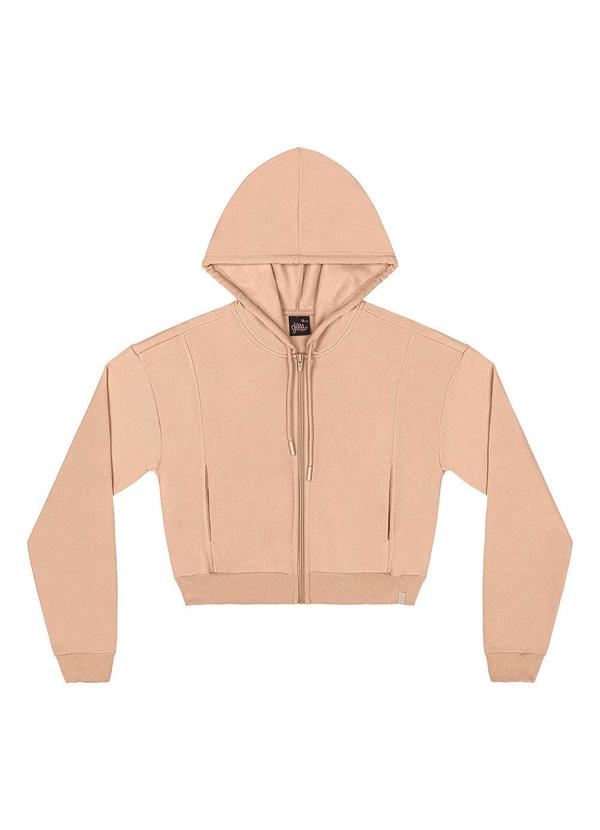 Jaqueta Cropped Juvenil em Moletom Marrom