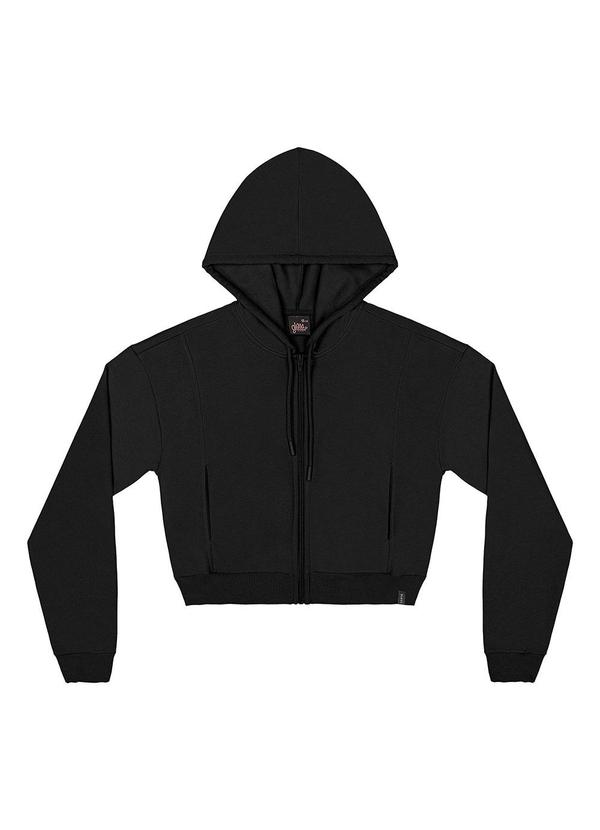Jaqueta Cropped Juvenil em Moletom Preto