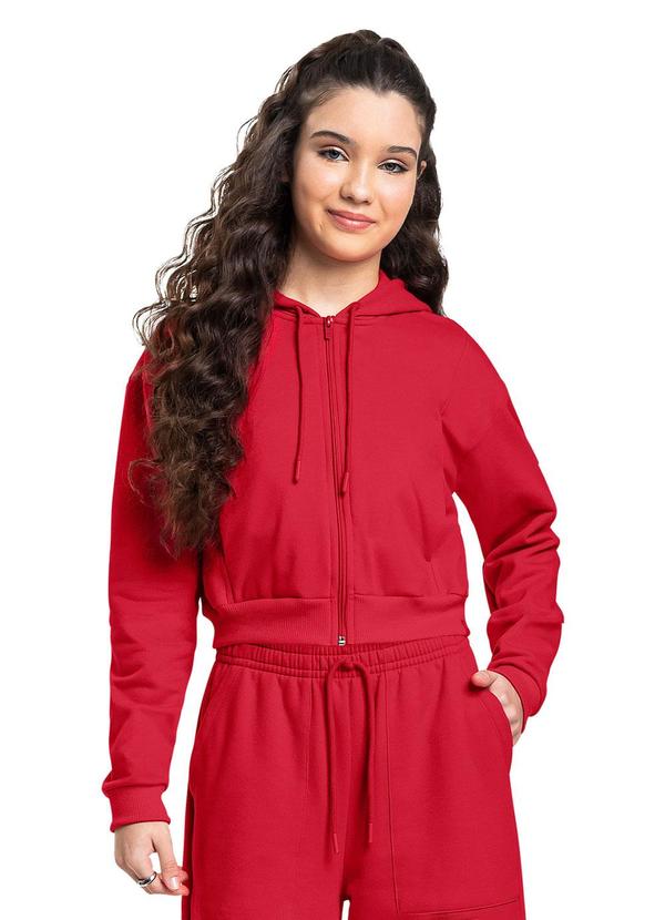 Jaqueta Cropped Juvenil em Moletom Vermelho