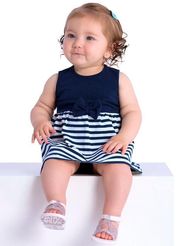 Body Bebê Listras com Saia Sobreposta Azul