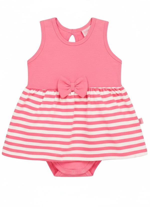 Body Bebê Listras com Saia Sobreposta Rosa