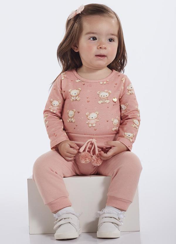 Vista 2 Body Bebe Menina Cotton Leve Rosa Pulla Bulla Pulla Bulla