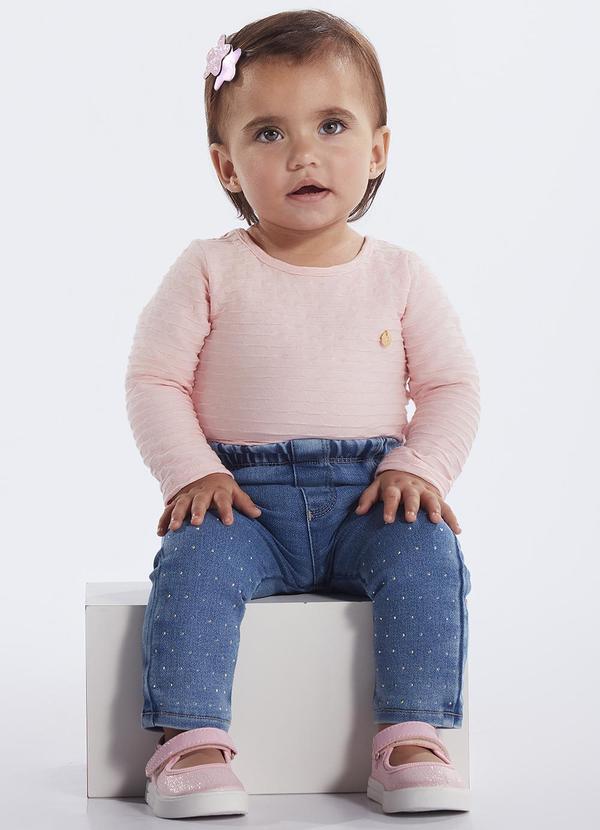 Vista 2 Body Bebe Menina Cotton Leve Trabalhado Rosa Pulla Bulla Pulla Bulla