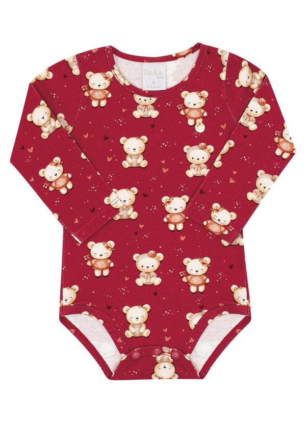 Vista 2 Body Bebe Menina Cotton Leve Vermelho Pulla Bulla Pulla Bulla