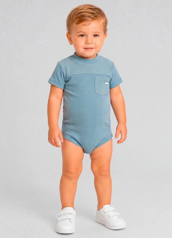 Body com Bolso e Textura Canelada Azul