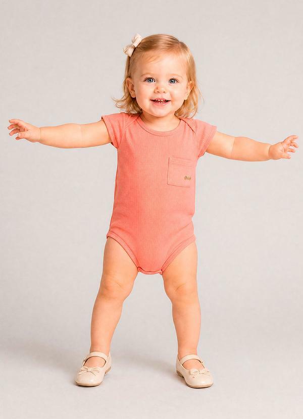 Body com Bolso e Textura Canelada Laranja