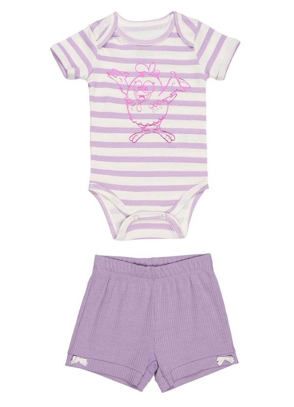 Vista 2 Body em Ribana 1x1 Shorts em Ribana 4x2 Lilas Galinha Pintadinha Galinha Pintadinha