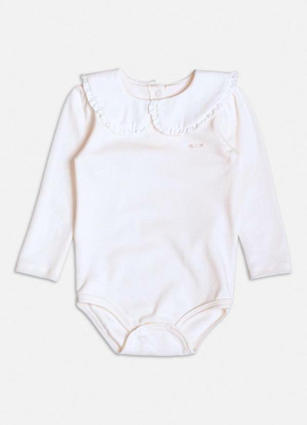 Vista 2 Body Manga Longa com Babados na Gola Branco Momi Momi