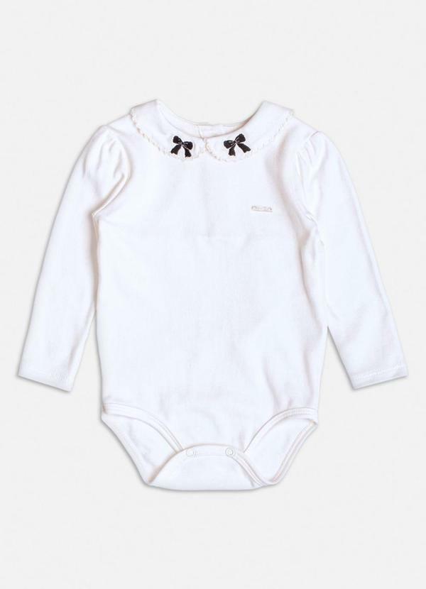 Vista 2 Body Manga Longa com Lacinhos na Gola Off White Momi Momi