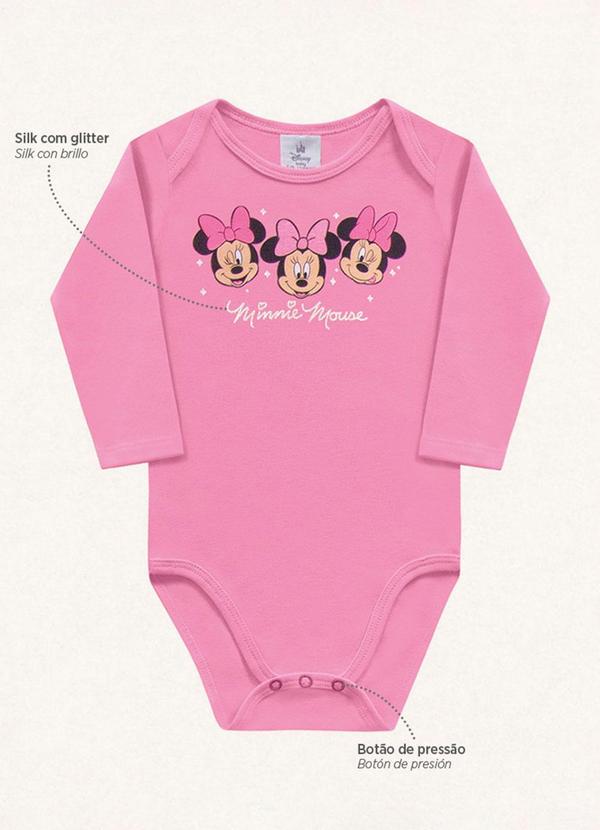 Vista 2 Body Manga Longa Minnie Rosa Fakini Kids Fakini Kids