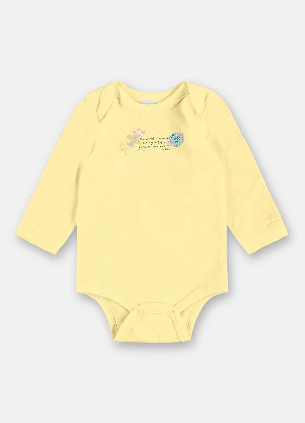 Body para Menina Bebê Manga Longa Amarelo
