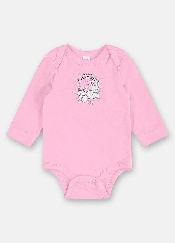 Body para Menina Bebê Manga Longa Rosa