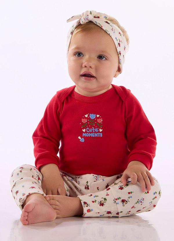 Body para Menina Bebê Manga Longa Vermelho