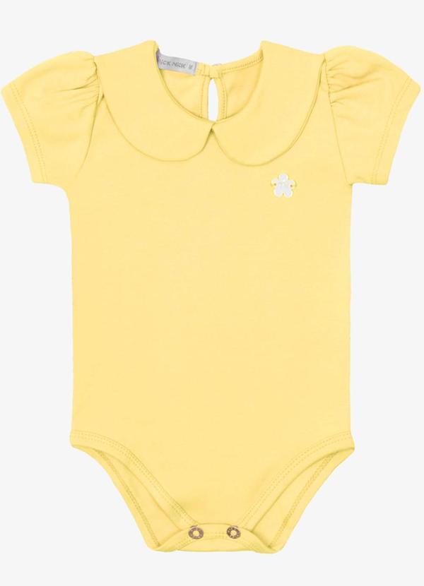 Body Verão Menina Curto com Plaquinha Amarelo