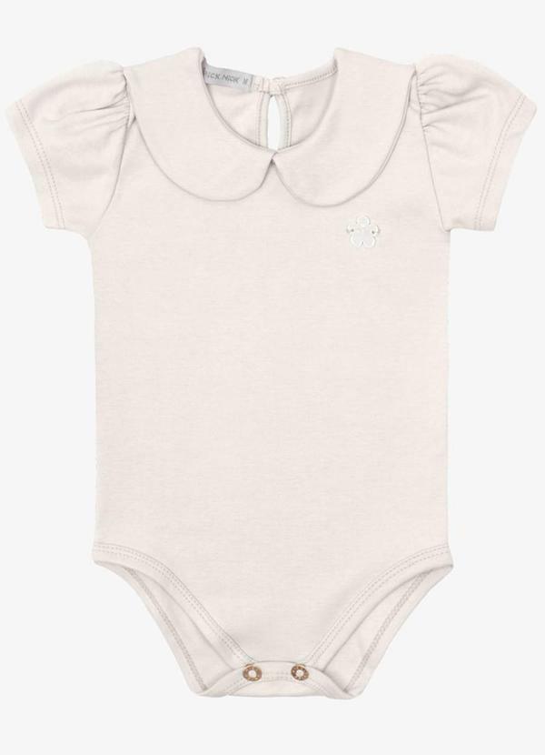 Body Verão Menina Curto com Plaquinha Bege