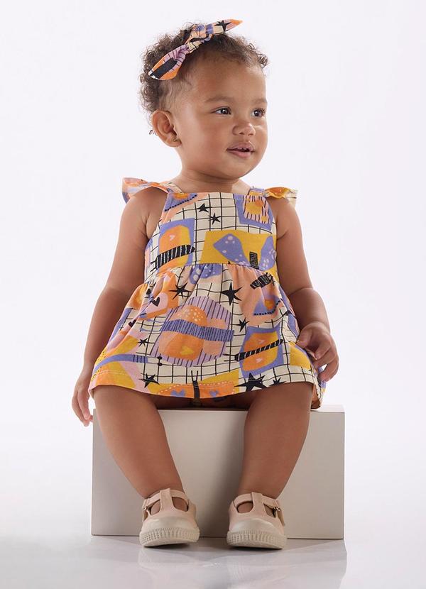 Vista 2 Body Vestido Regata para Bebê Três e Já Branco Três e Já