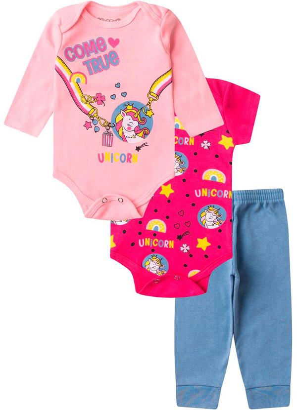 Kit Body Infantil Longo 3 Peças Kappes Rosa