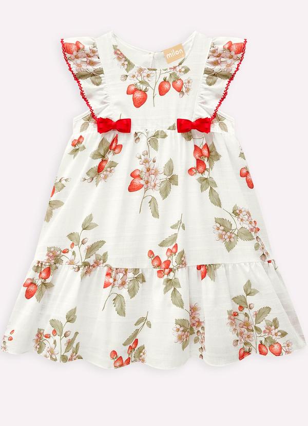 Vista 2 Vestido Infantil Menina Morangos Off White Milon Milon