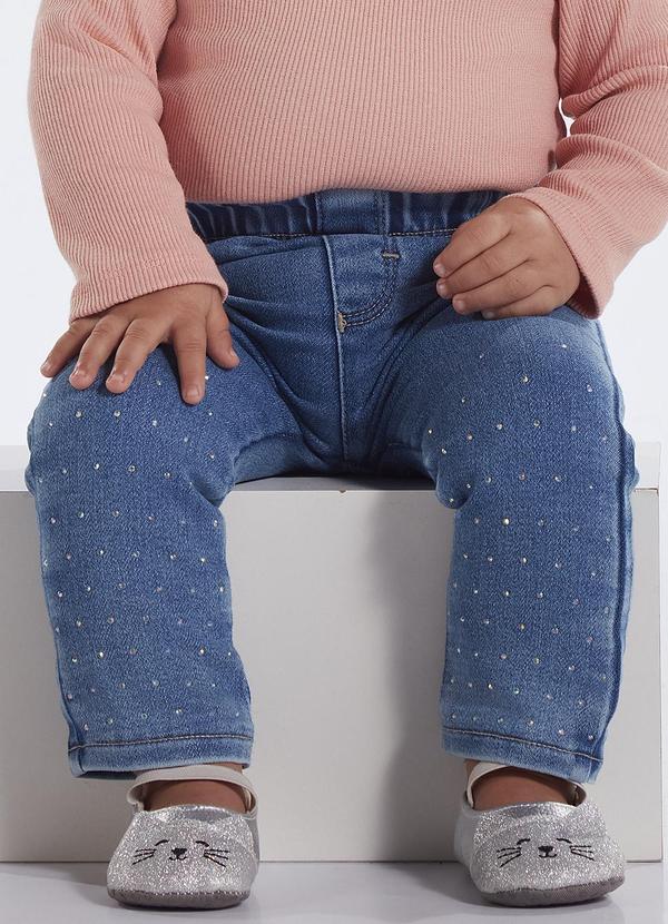 Calça Bebe Menina Jeans Moletom Azul
