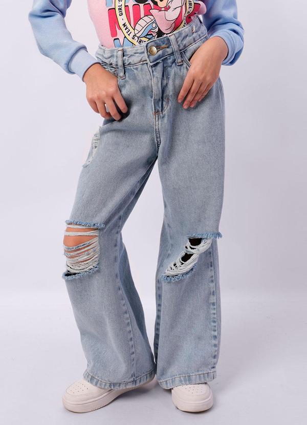 Calça Jeans Infantil Wide Leg Destroyed Azul