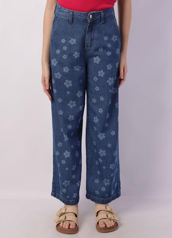 Calça Jeans Juvenil Wide Leg Flores Azul?