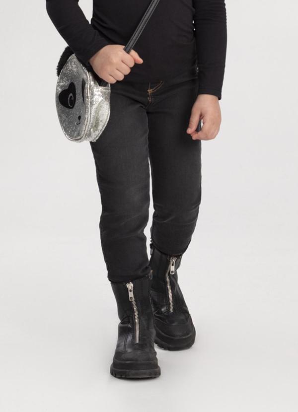 Calça Jeans Skinny e Cintura Ajustável Preto