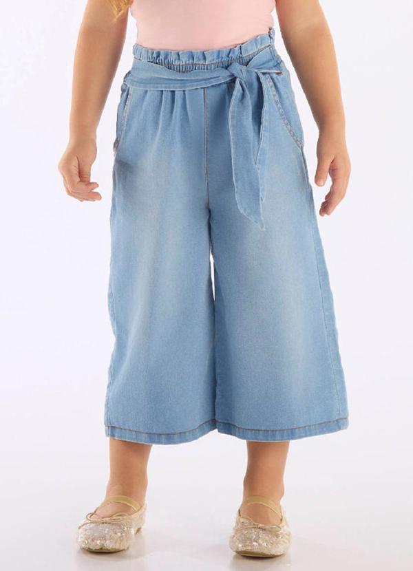 Calça Pantacourt Jeans Elastano Azul