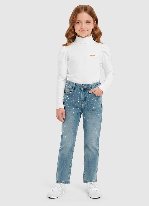 Calça Reta Jeans Azul Claro