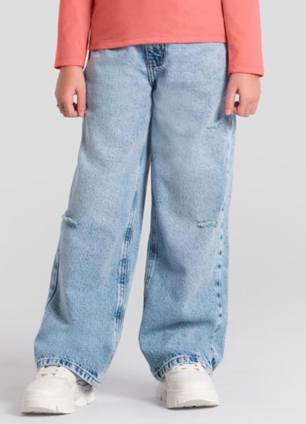 Calça Wide Leg Jeans Infantil Menina Azul