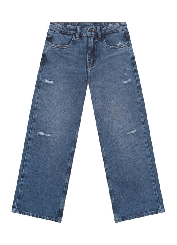 Calça Wide Leg Jeans Infantil Menina Azul