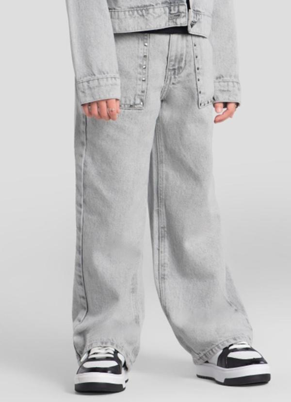 Calça Wide Leg Jeans Infantil Menina Cinza
