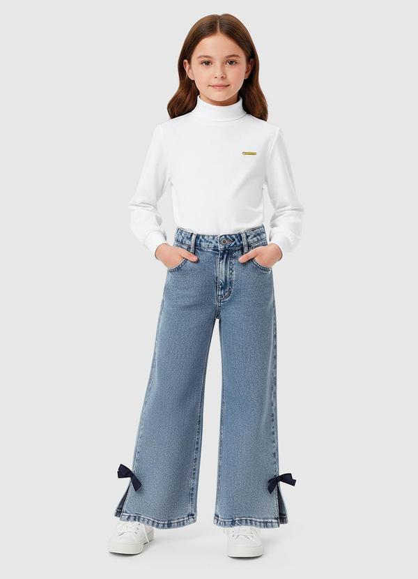 Calça Wide Leg Jeans Laço Azul