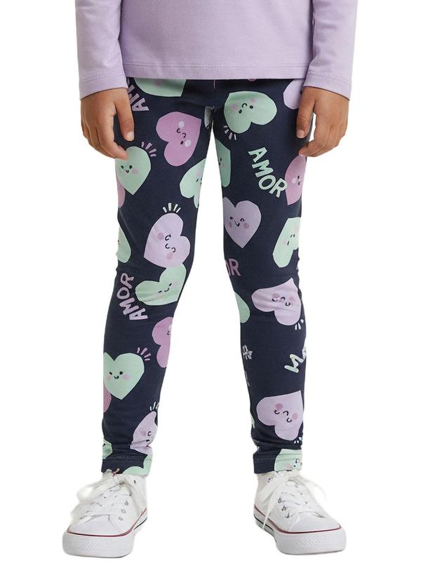 Calça Legging Corações em Moletom Azul Marinho