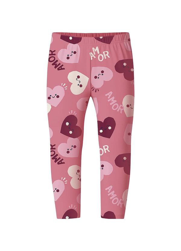 Calça Legging Corações em Moletom Rosê