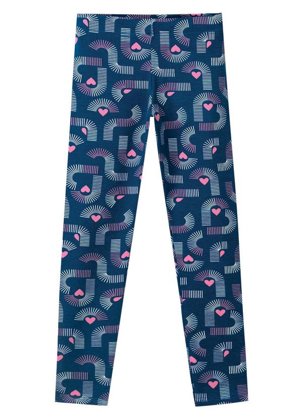 Calça Legging Corações Geométricos Azul Marinho