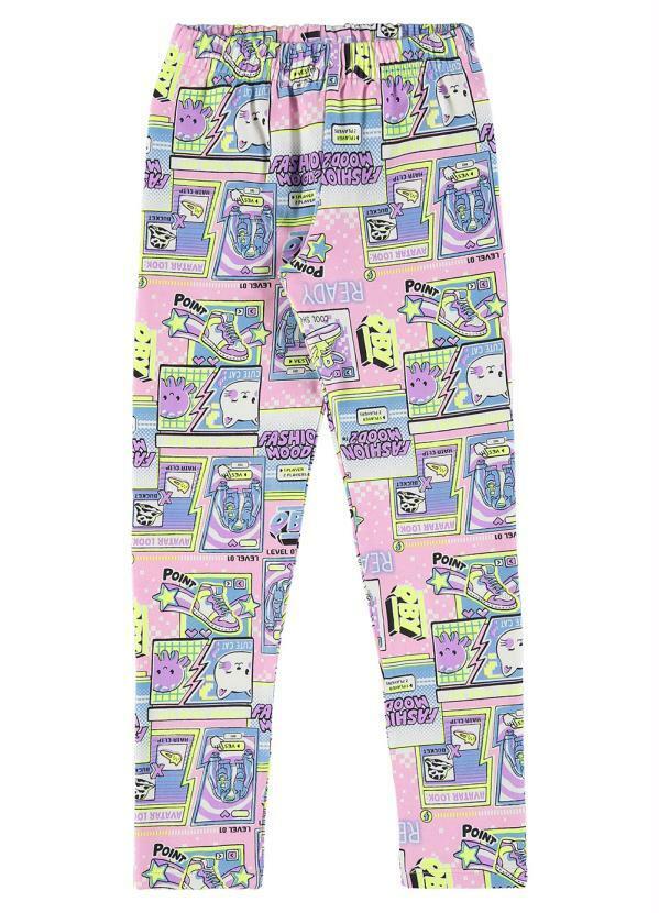 Vista 2 Calça Legging Estampada Infantil Rosa Quimby Quimby
