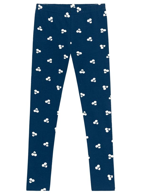 Calça Legging Menina de Cerejas em Cotton Azul